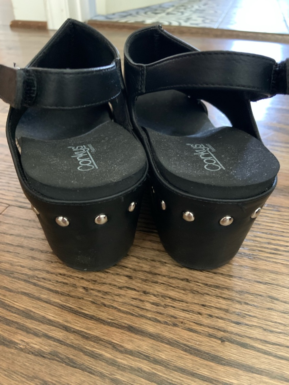 Corkys Black Carley Open-Toe Slingback Wedge Sandals Floral Wrap Cork - Picture 4 of 10